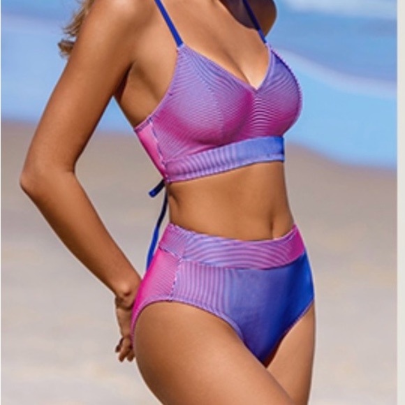 Cupshe Other - Cupshe NWT Vibrant Striped Bikini Set in Blue and Pink